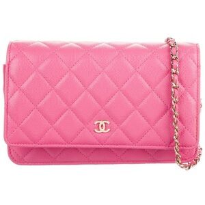 Authentic Chanel Pink Quilted Bag Wallet on Chain